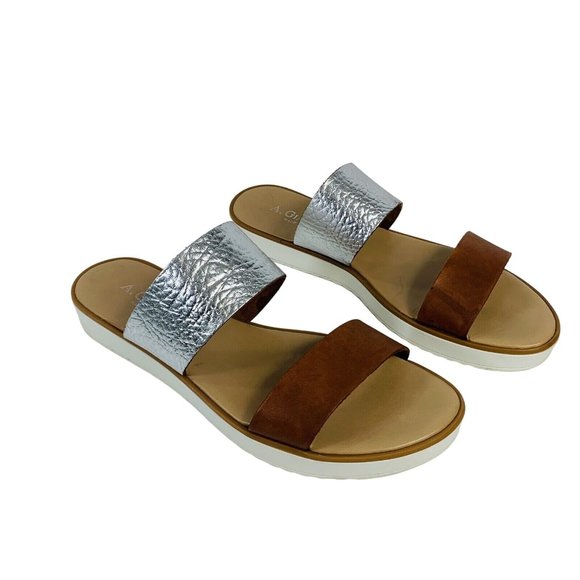 A Giannetti Bohemian Flat Slide Sandal Sz 8 Leather Double Strap Summer Italy - Picture 3 of 12